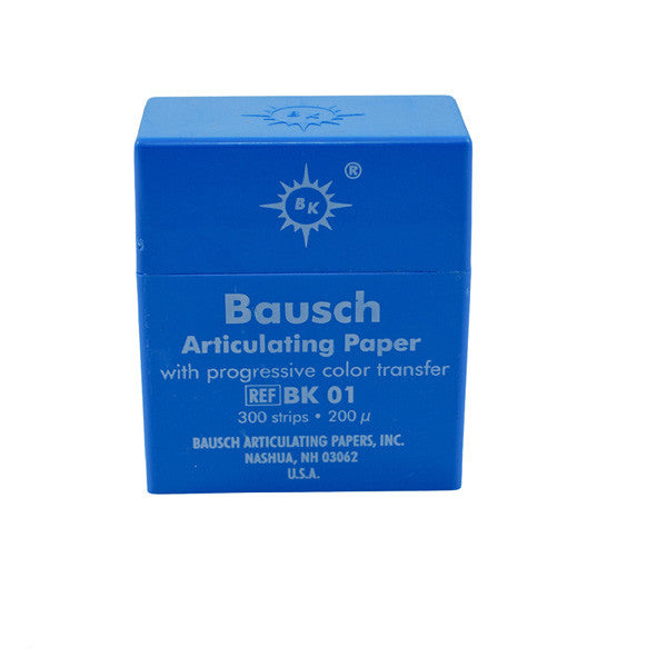 Bausch .008" (200 microns) Blue Articulating Paper Strips, 300 Strips in Plastic Dispenser BK01