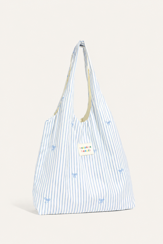 Free blue and white striped tote bag with Order over $500