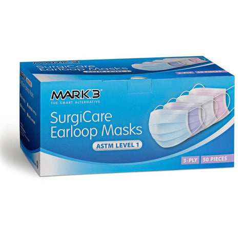 Mark3 SurgiCare 3 Ply Earloop Face Mask 50 pcs ASTM Level 1