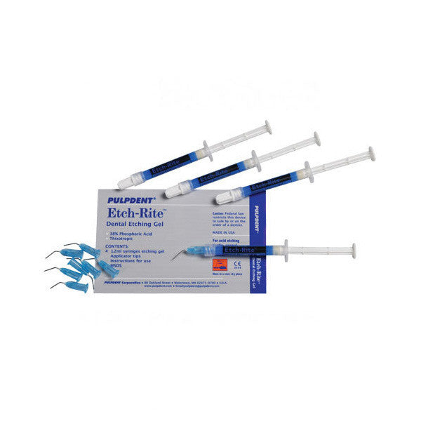 Pulpdent Etch-Rite  38% Phosphoric Acid Etching Gel Kit 4 x 1.2 ml syringes